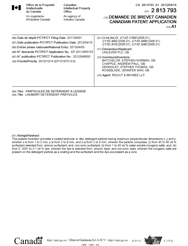 Canadian Patent Document 2813793. Cover Page 20130620. Image 1 of 1