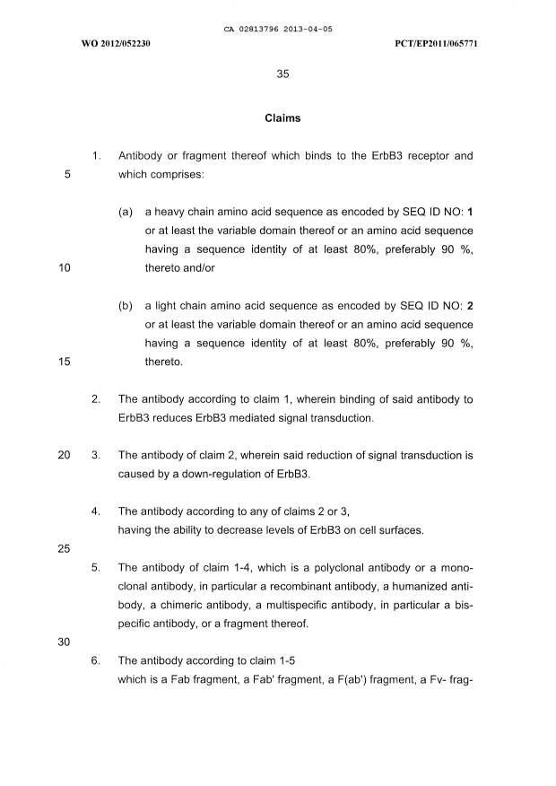 Document de brevet canadien 2813796. Revendications 20121205. Image 1 de 5