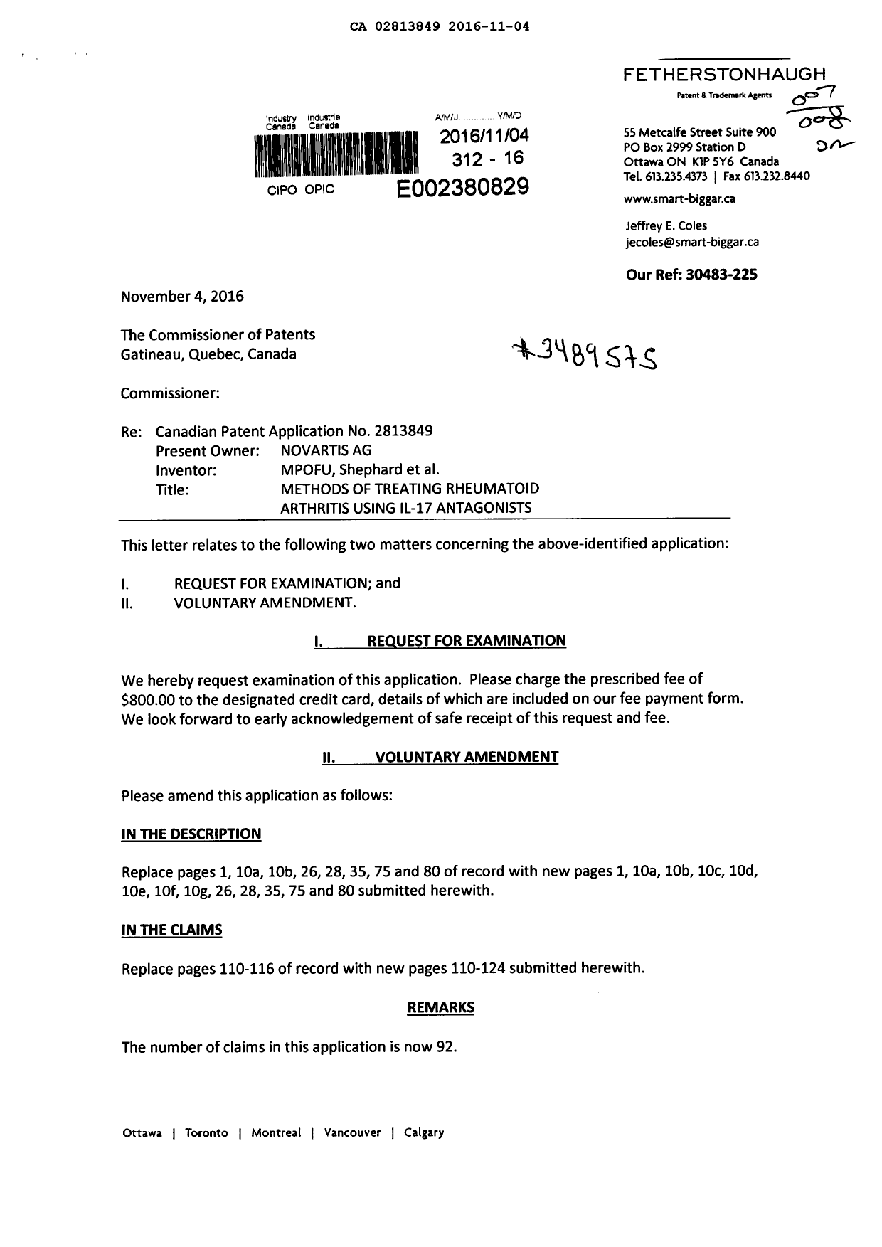 Canadian Patent Document 2813849. Prosecution-Amendment 20151204. Image 1 of 30