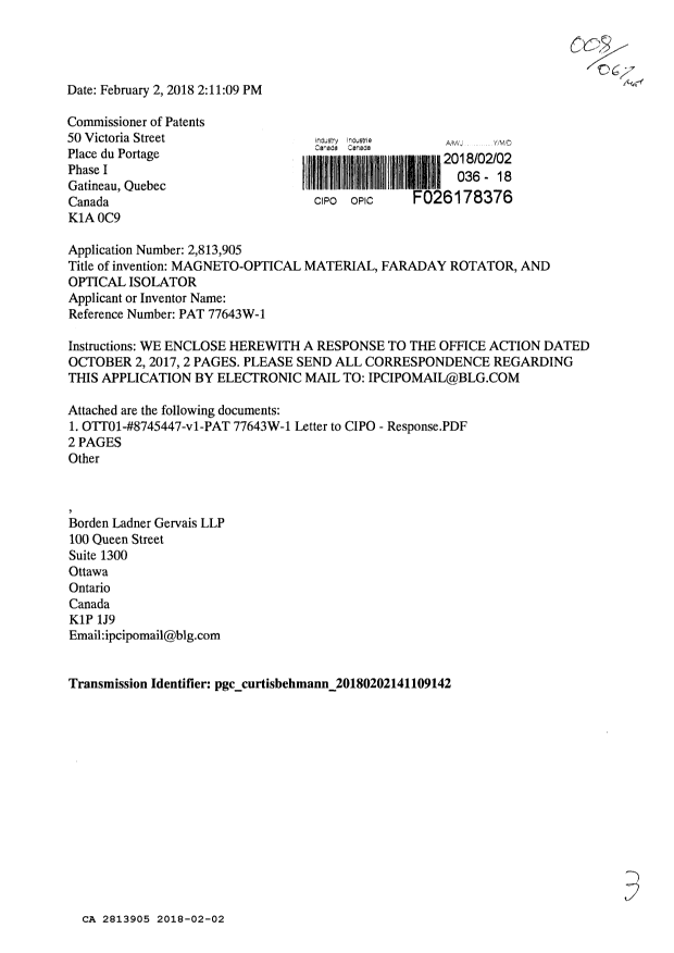 Document de brevet canadien 2813905. Changement à la méthode de correspondance 20180202. Image 1 de 1