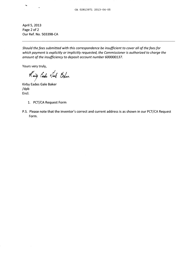 Document de brevet canadien 2813971. Cession 20130405. Image 2 de 4