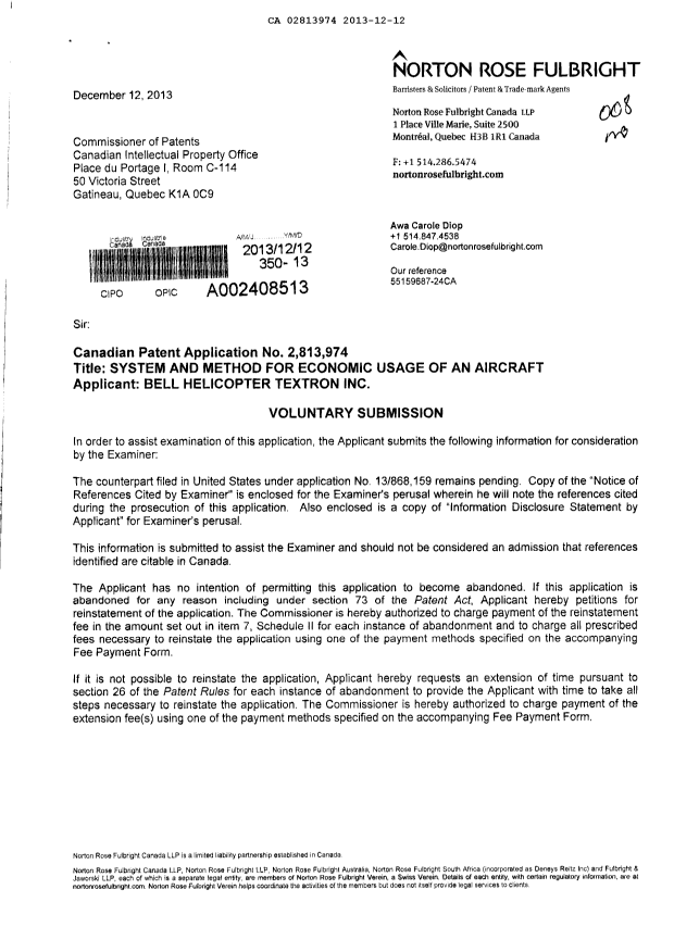 Document de brevet canadien 2813974. Poursuite-Amendment 20121212. Image 1 de 2