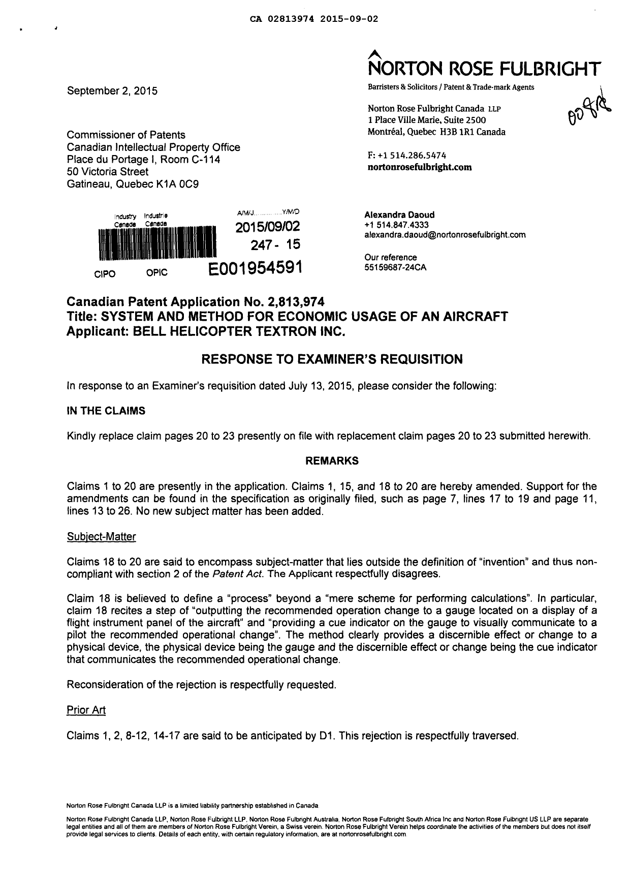 Canadian Patent Document 2813974. Prosecution-Amendment 20141202. Image 1 of 6