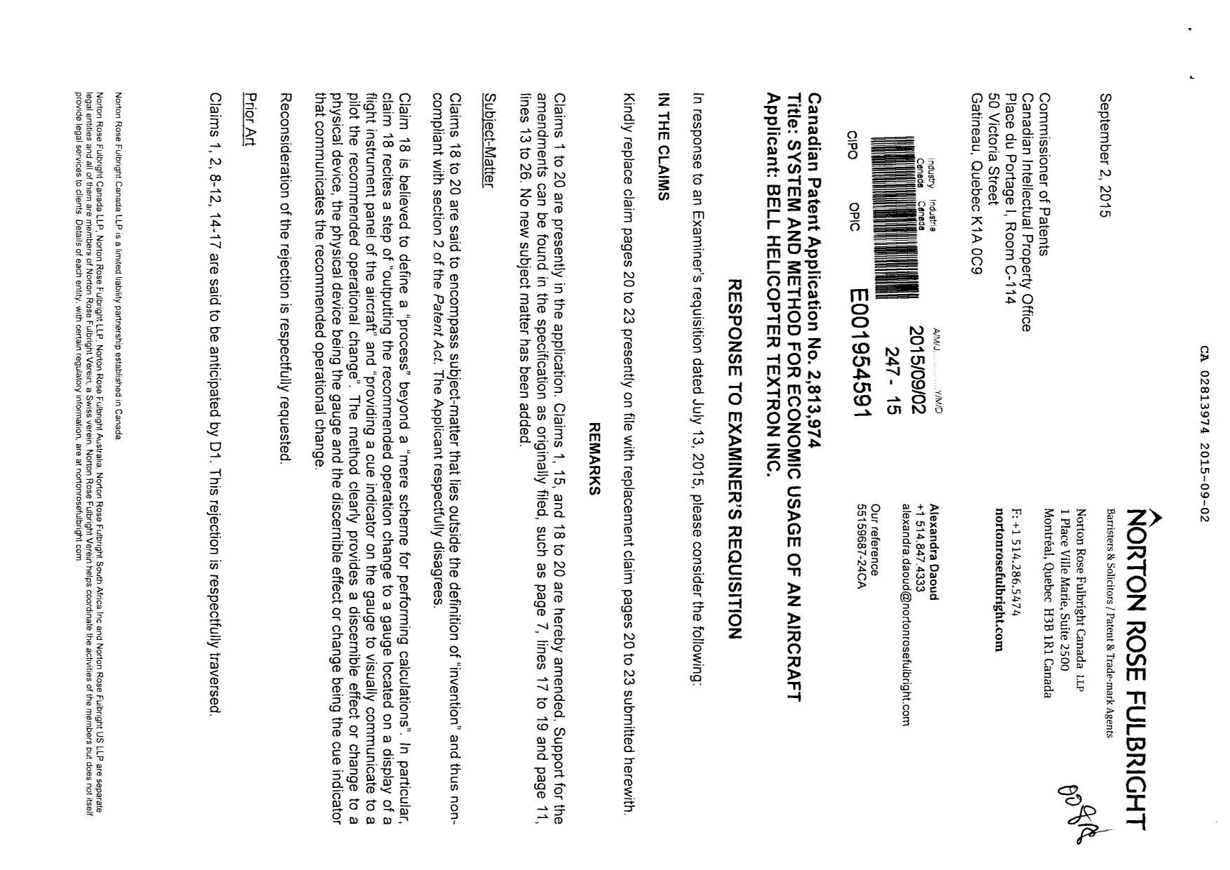 Document de brevet canadien 2813974. Poursuite-Amendment 20141202. Image 1 de 6