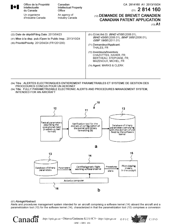 Document de brevet canadien 2814160. Page couverture 20131227. Image 1 de 2