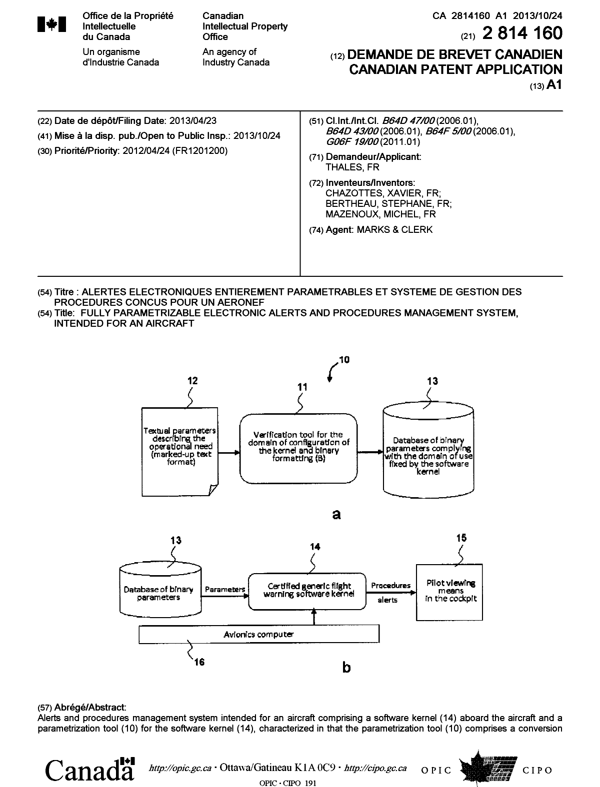 Document de brevet canadien 2814160. Page couverture 20131227. Image 1 de 2