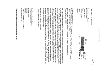 Document de brevet canadien 2814175. Correspondance 20121221. Image 1 de 2