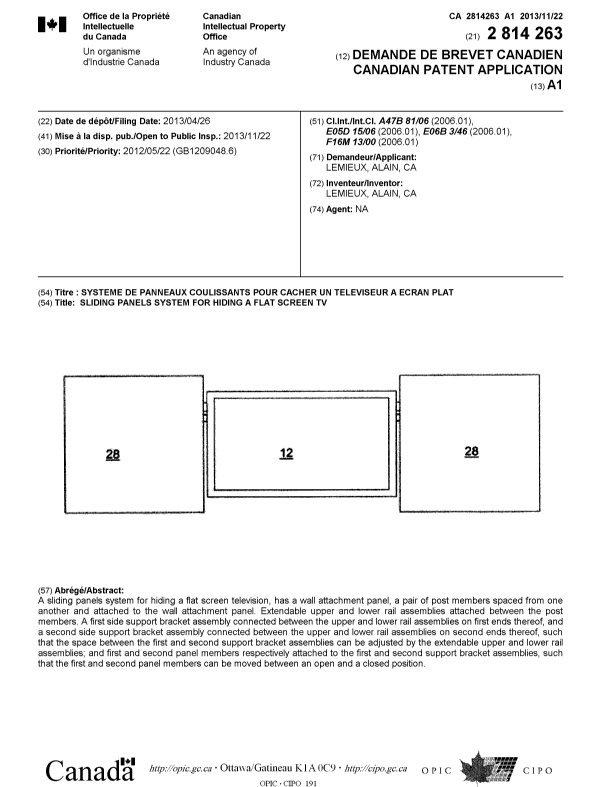 Document de brevet canadien 2814263. Page couverture 20121229. Image 1 de 1