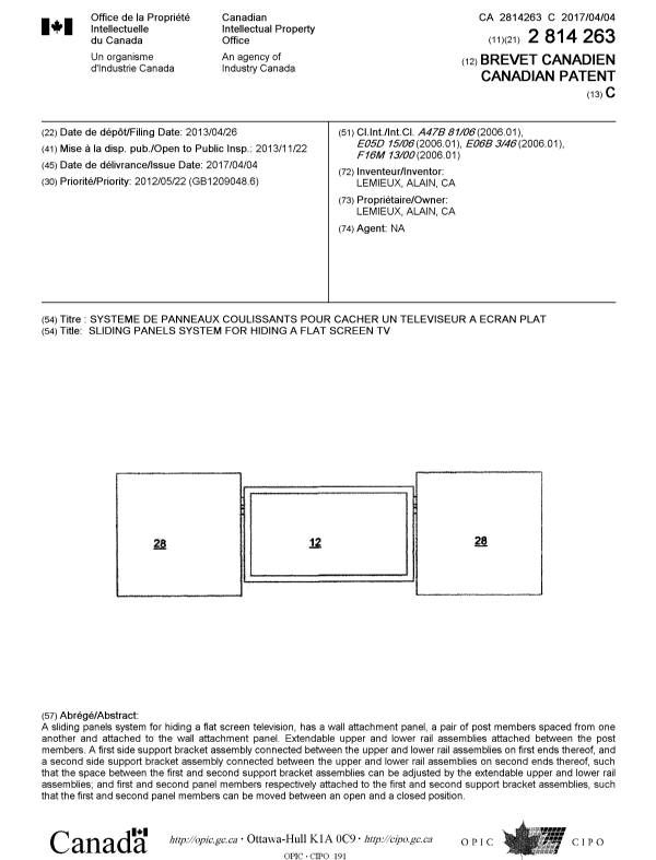 Document de brevet canadien 2814263. Page couverture 20161202. Image 1 de 1