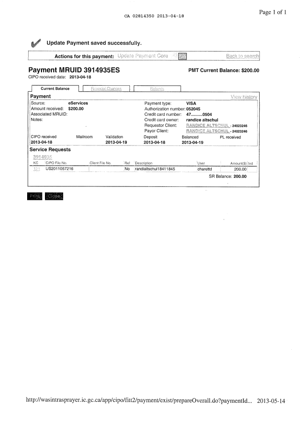 Document de brevet canadien 2814350. Cession 20130418. Image 1 de 6