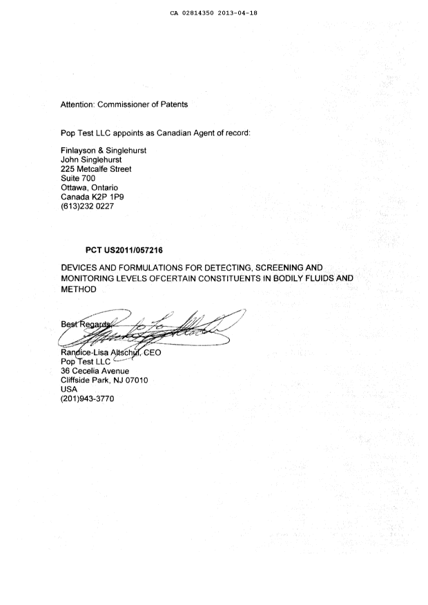 Document de brevet canadien 2814350. Cession 20130418. Image 6 de 6