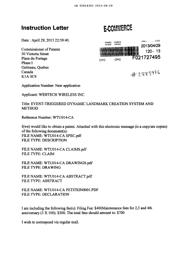 Document de brevet canadien 2814363. Cession 20130429. Image 1 de 5