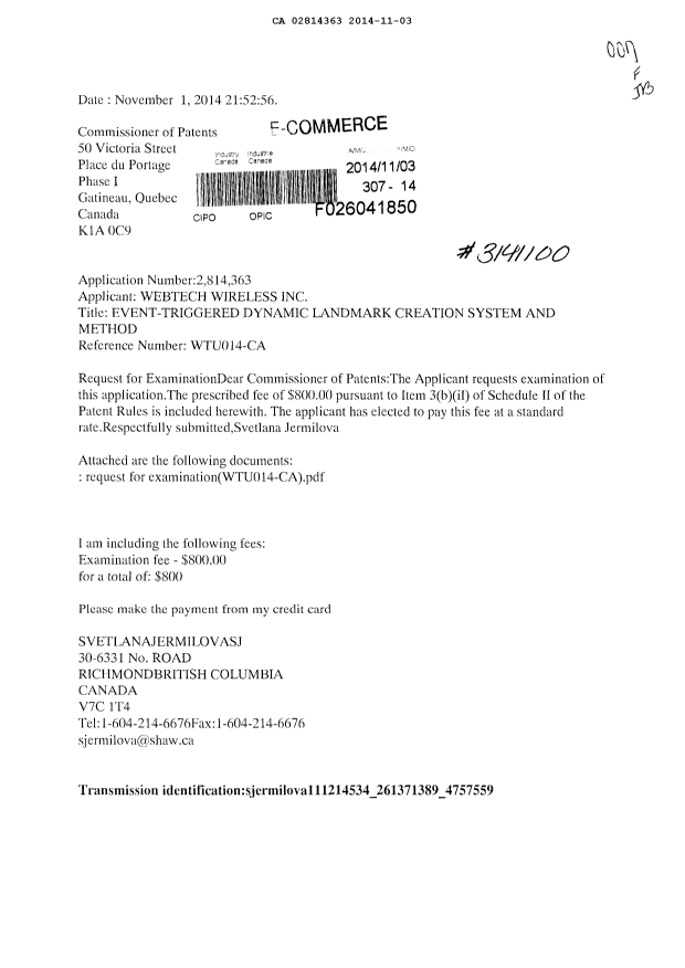 Document de brevet canadien 2814363. Poursuite-Amendment 20141103. Image 1 de 2