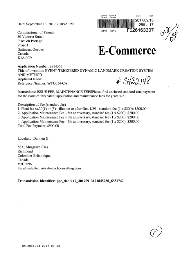 Document de brevet canadien 2814363. Taxe finale 20170913. Image 1 de 1