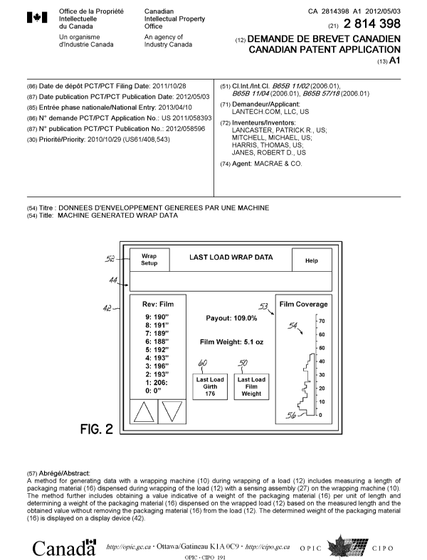 Canadian Patent Document 2814398. Cover Page 20121225. Image 1 of 1