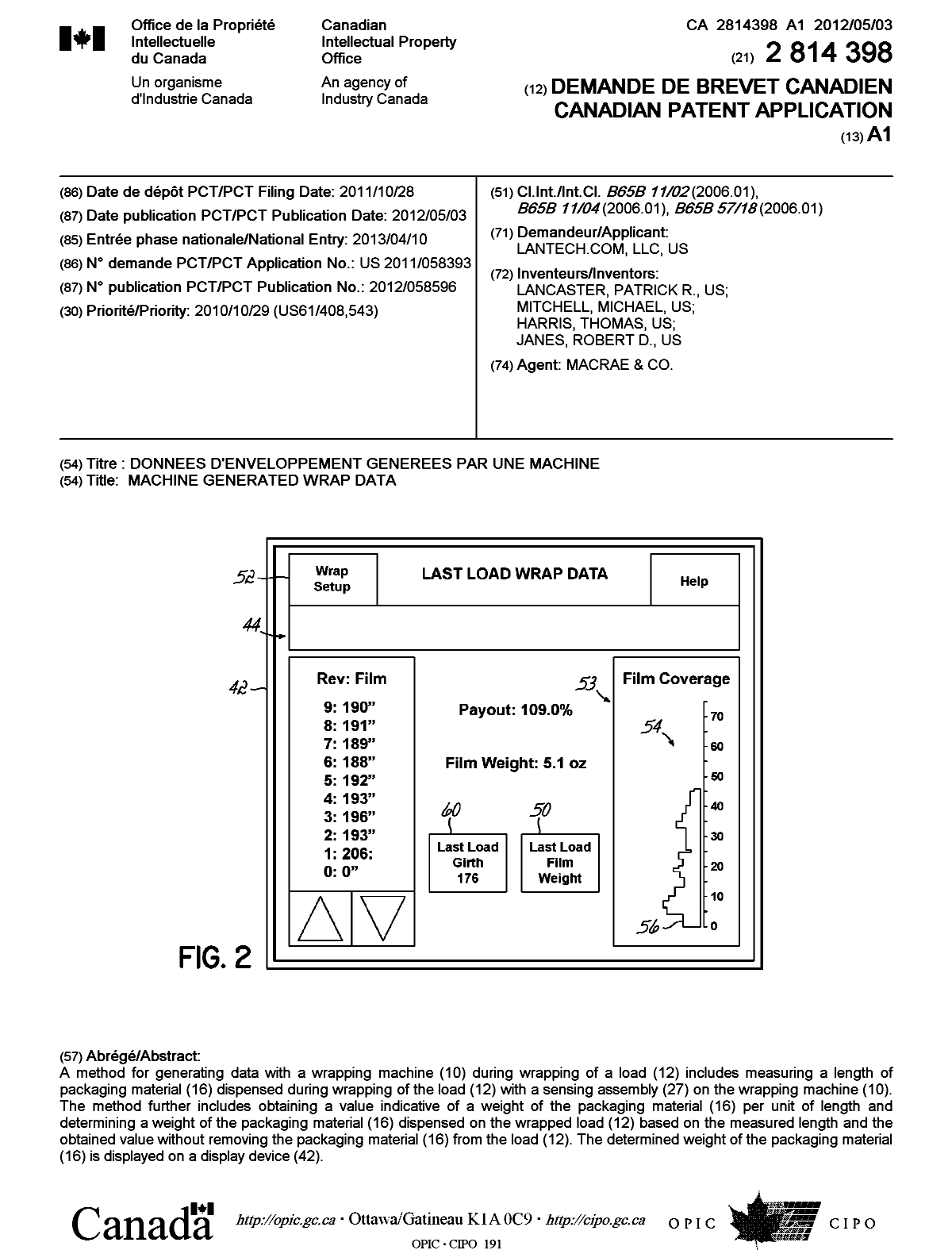 Document de brevet canadien 2814398. Page couverture 20121225. Image 1 de 1