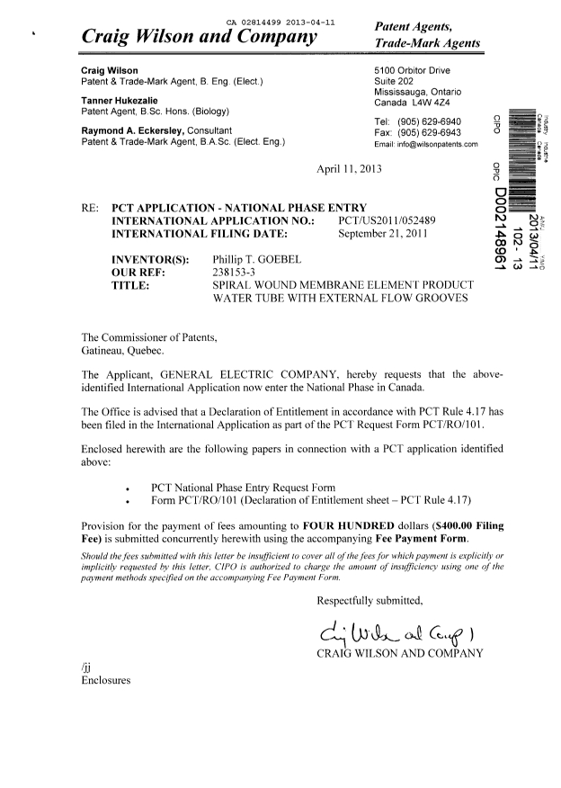 Document de brevet canadien 2814499. Cession 20130411. Image 1 de 3
