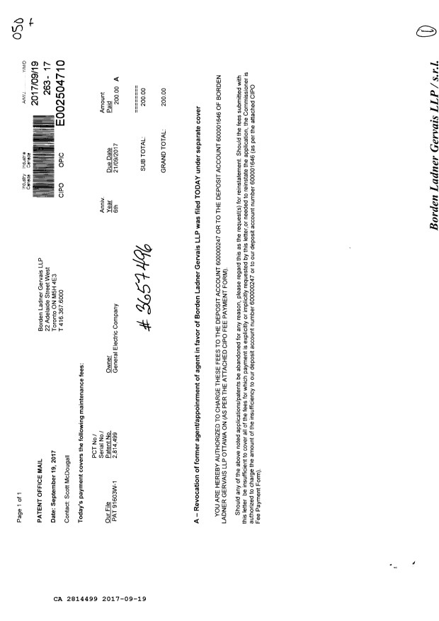 Document de brevet canadien 2814499. Taxes 20161219. Image 1 de 1