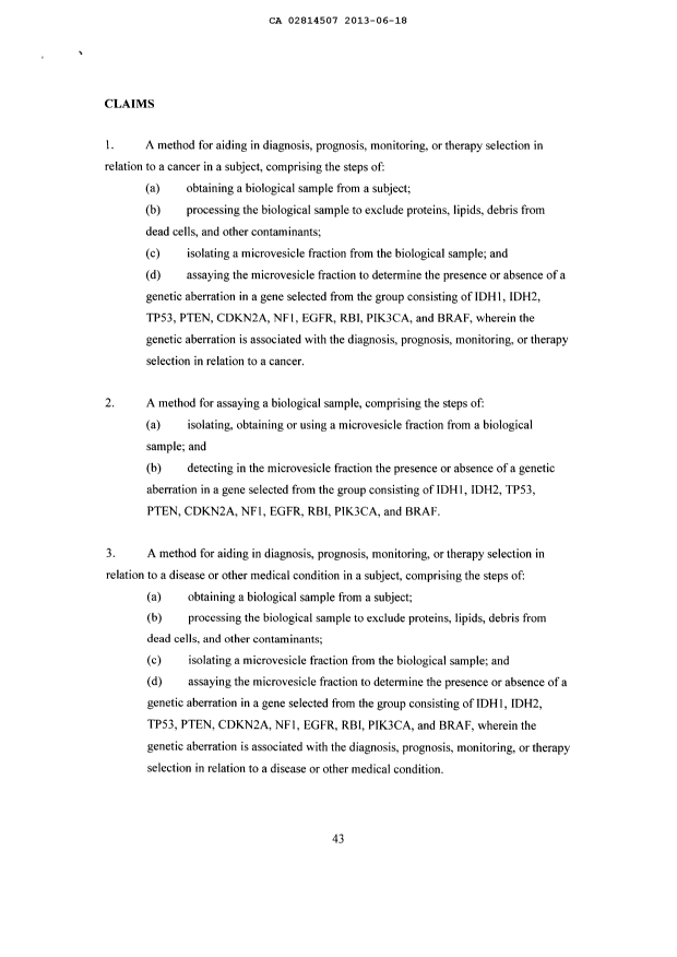Document de brevet canadien 2814507. Revendications 20121218. Image 1 de 5