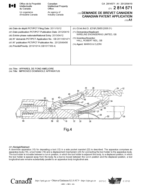 Document de brevet canadien 2814571. Page couverture 20121217. Image 1 de 1