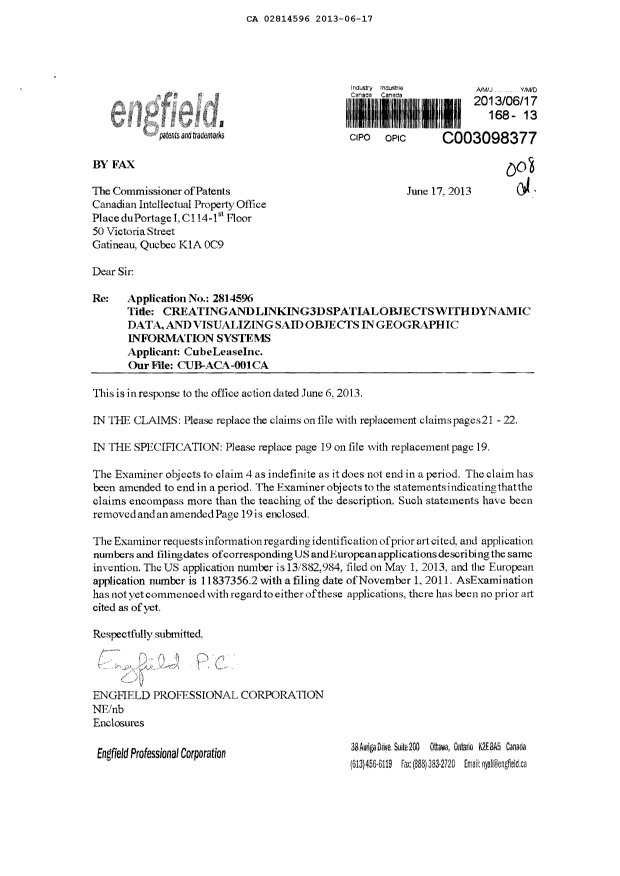 Canadian Patent Document 2814596. Prosecution-Amendment 20121217. Image 1 of 4