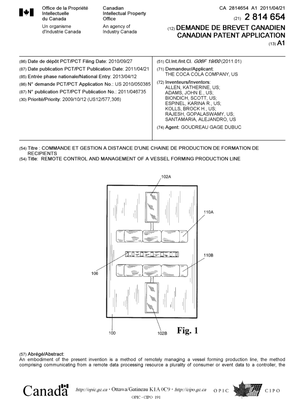 Document de brevet canadien 2814654. Page couverture 20130625. Image 1 de 2