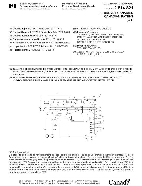 Document de brevet canadien 2814821. Page couverture 20190118. Image 1 de 1