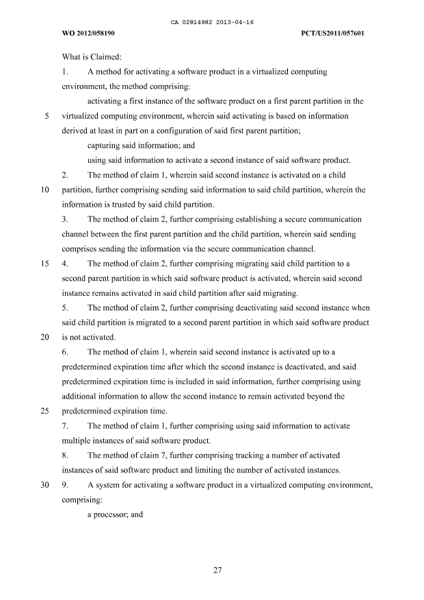 Document de brevet canadien 2814982. Revendications 20130416. Image 1 de 2
