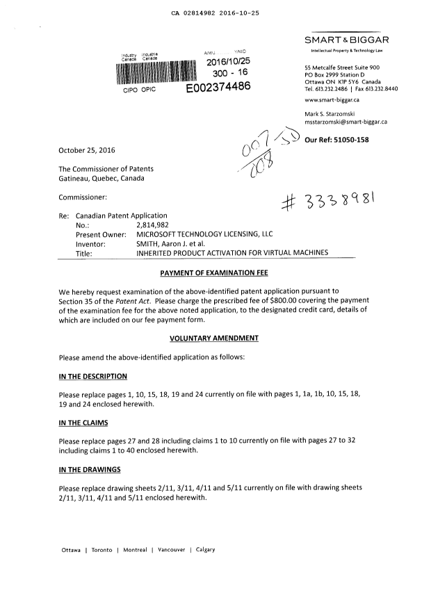 Document de brevet canadien 2814982. Poursuite-Amendment 20151225. Image 1 de 21