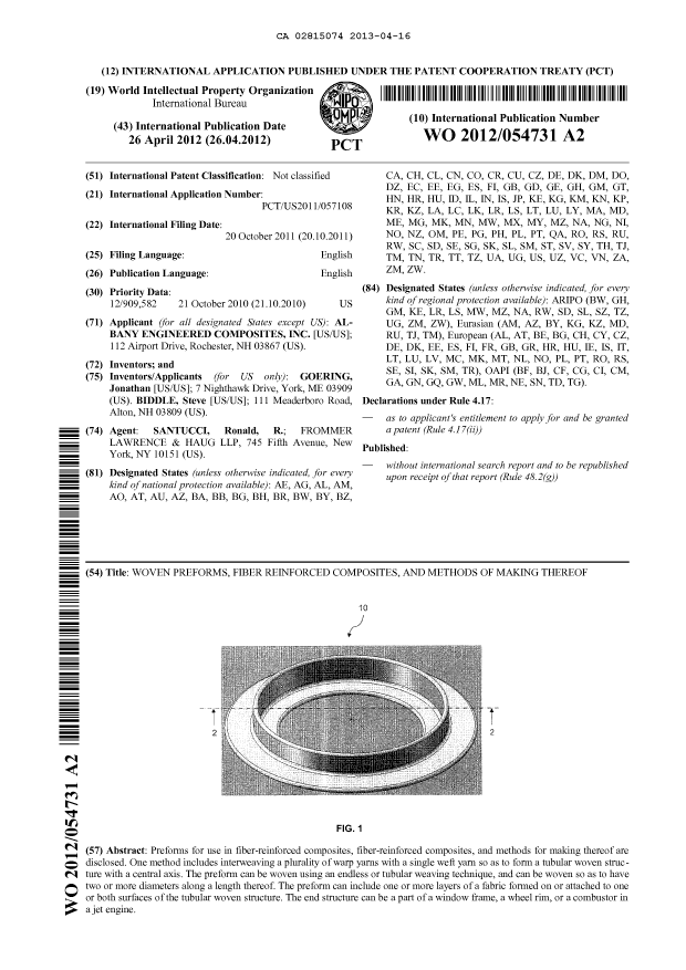 Document de brevet canadien 2815074. Abrégé 20130416. Image 1 de 1