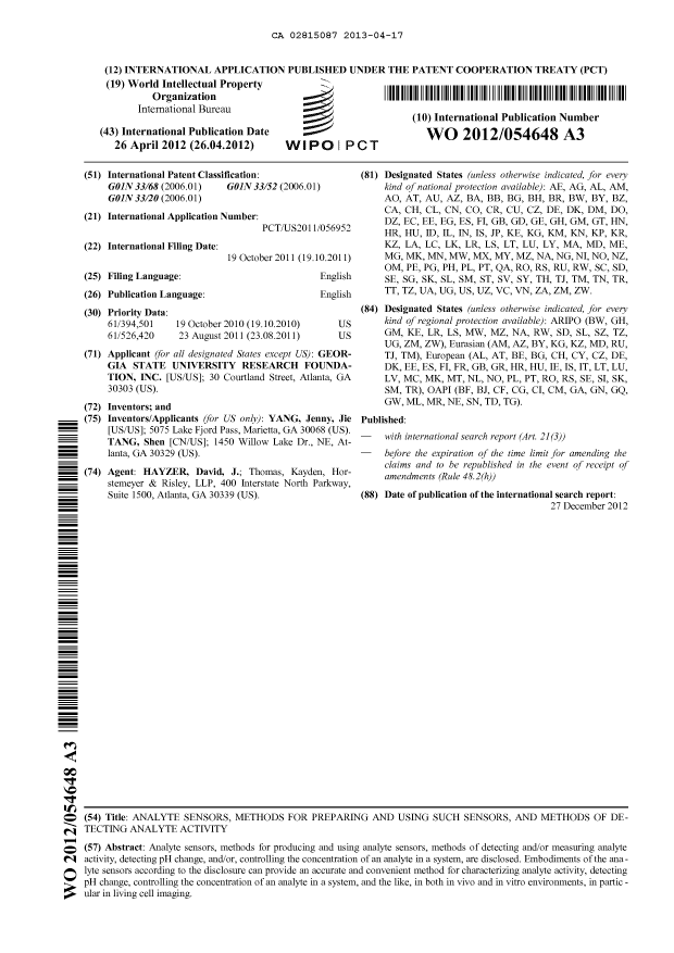 Document de brevet canadien 2815087. Abrégé 20121217. Image 1 de 1