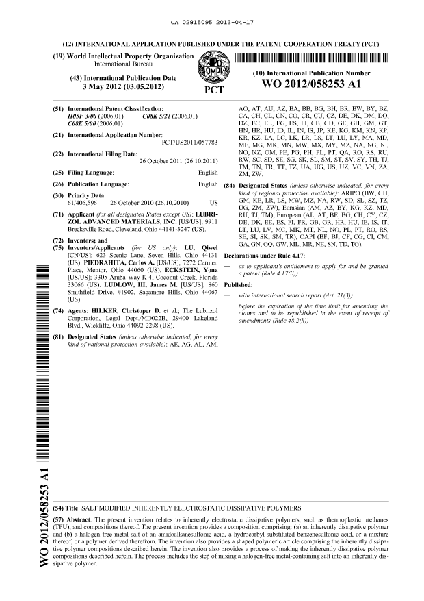 Document de brevet canadien 2815095. Abrégé 20121217. Image 1 de 1