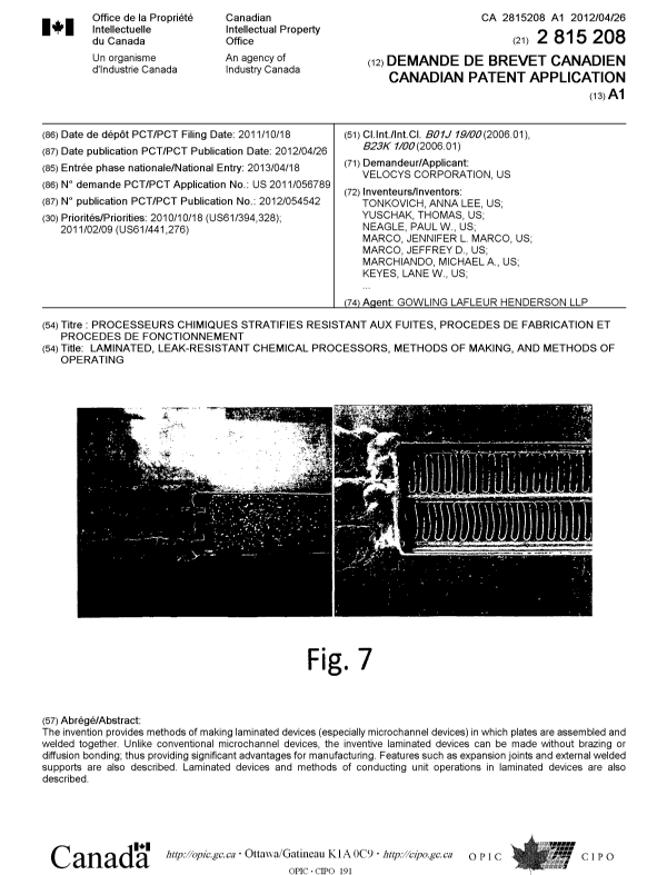 Document de brevet canadien 2815208. Page couverture 20121227. Image 1 de 2