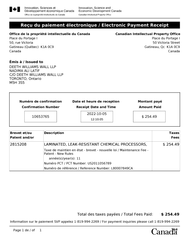 Document de brevet canadien 2815208. Paiement de taxe périodique 20221005. Image 1 de 1
