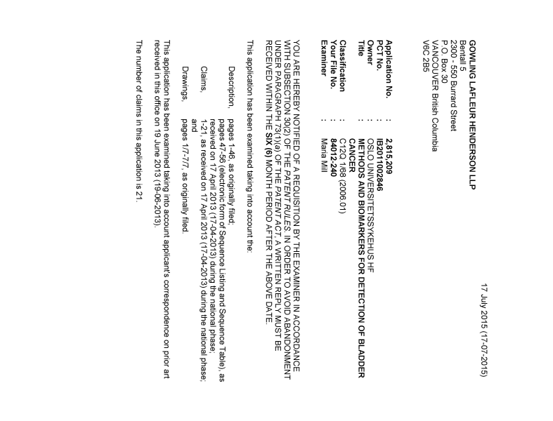 Document de brevet canadien 2815209. Poursuite-Amendment 20141217. Image 1 de 7
