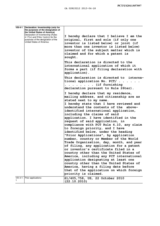 Document de brevet canadien 2815212. PCT 20121218. Image 1 de 3