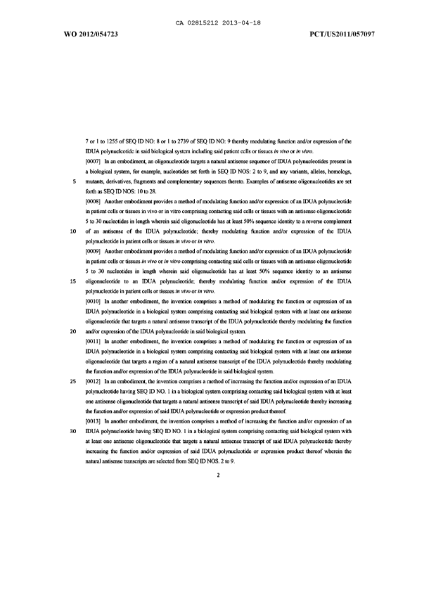 Document de brevet canadien 2815212. Description 20121218. Image 2 de 55