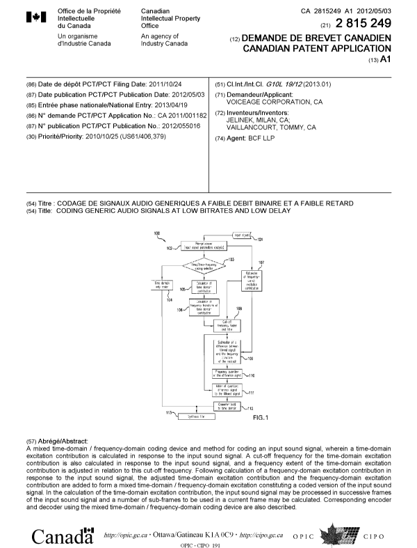 Document de brevet canadien 2815249. Page couverture 20130627. Image 1 de 1