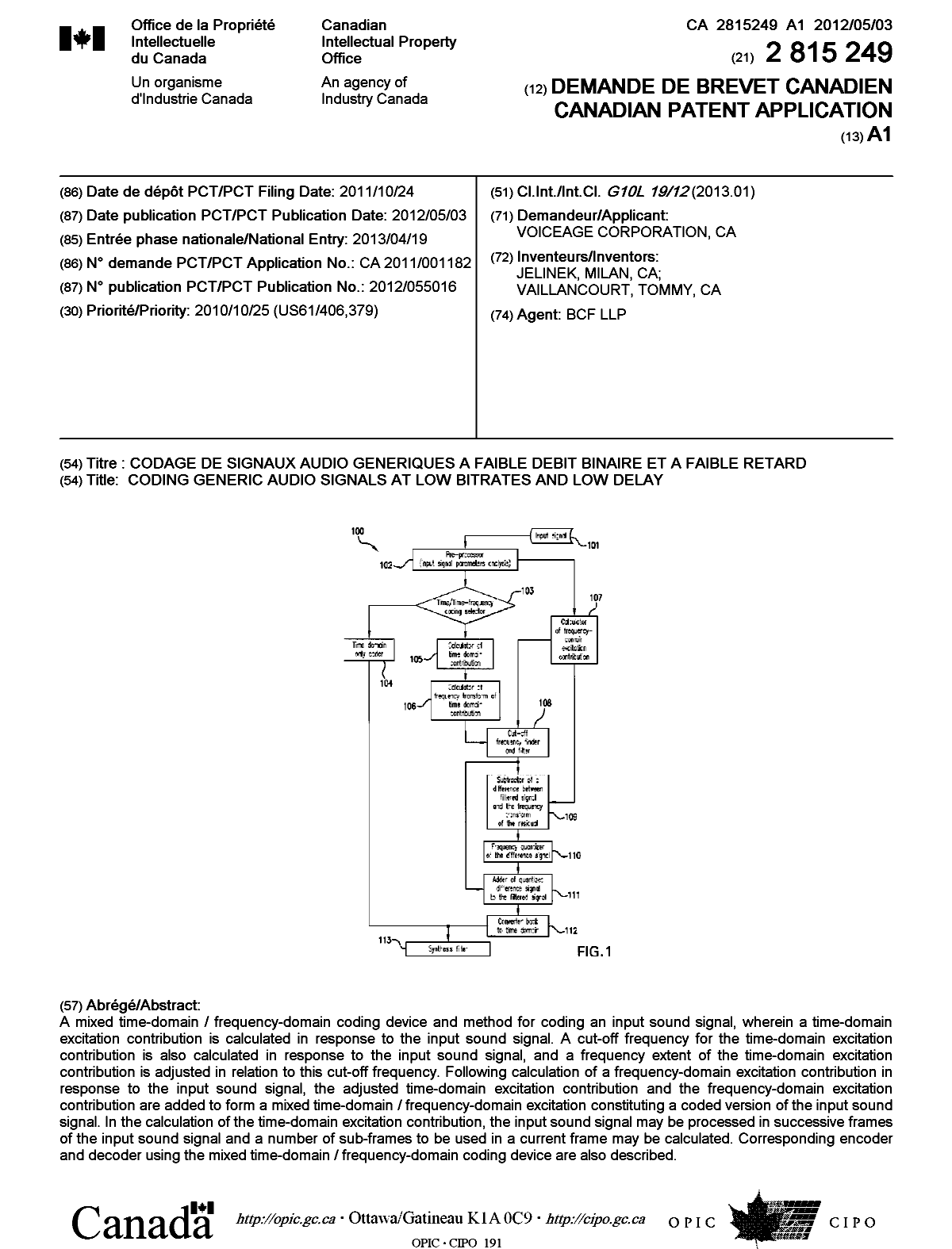 Document de brevet canadien 2815249. Page couverture 20130627. Image 1 de 1