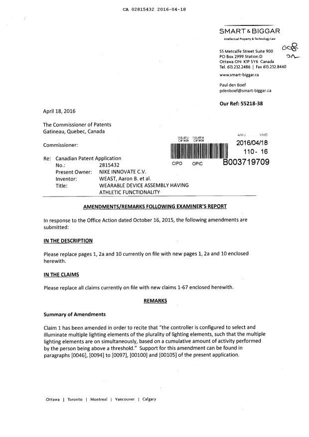 Document de brevet canadien 2815432. Poursuite-Amendment 20151218. Image 1 de 27