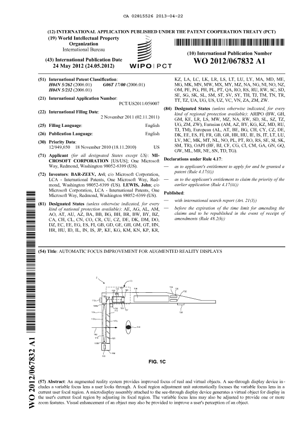 Document de brevet canadien 2815526. Abrégé 20130422. Image 1 de 1
