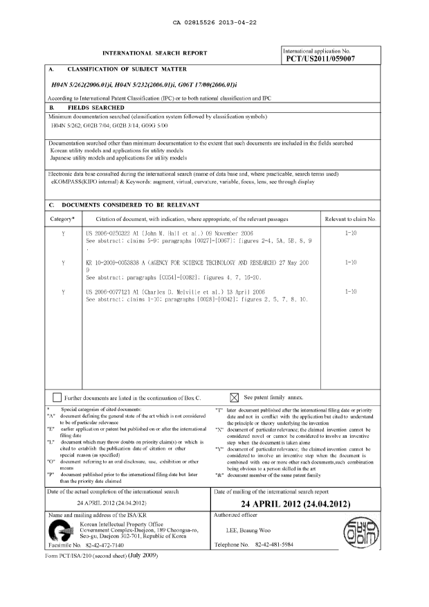 Document de brevet canadien 2815526. PCT 20130422. Image 1 de 4