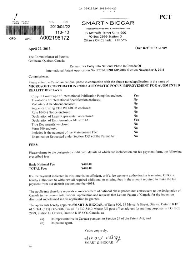 Document de brevet canadien 2815526. Cession 20130422. Image 1 de 1
