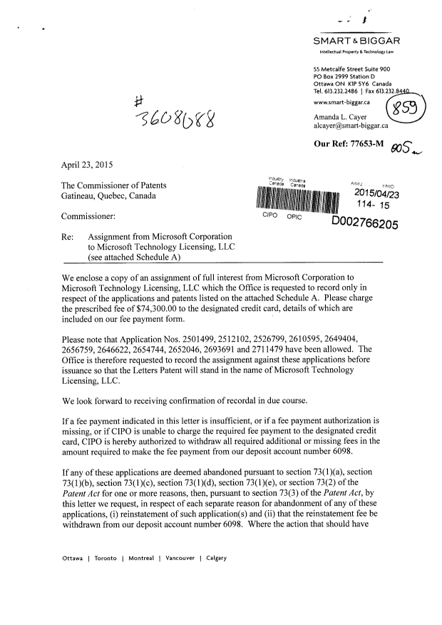 Document de brevet canadien 2815526. Cession 20150423. Image 1 de 43