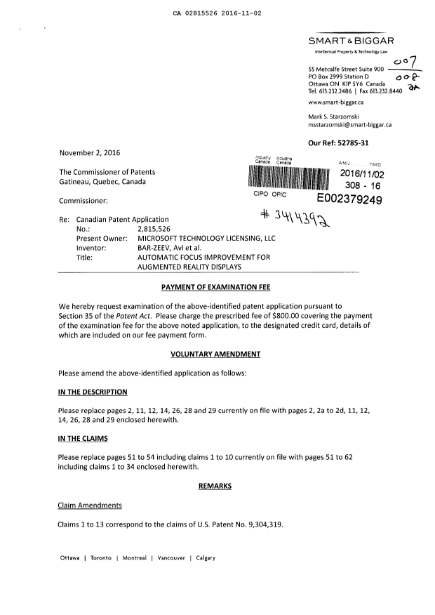 Document de brevet canadien 2815526. Poursuite-Amendment 20151202. Image 1 de 26