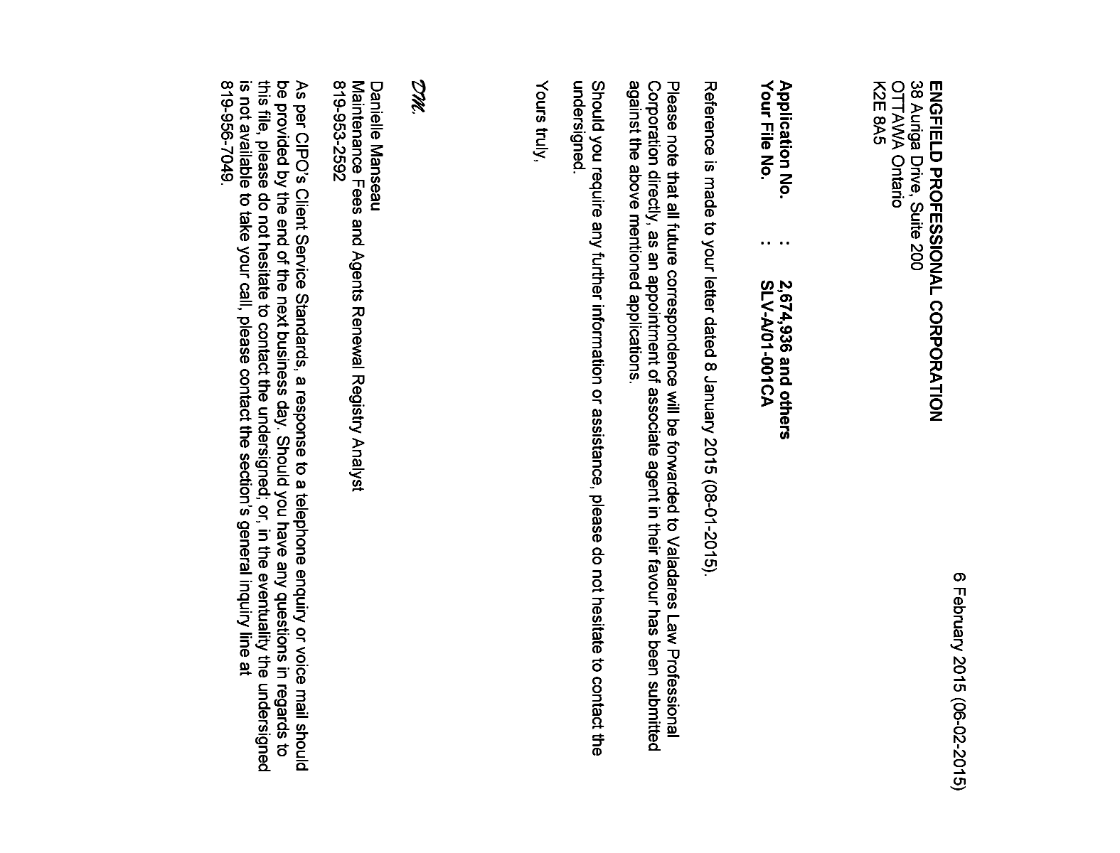Document de brevet canadien 2815555. Correspondance 20141206. Image 1 de 2