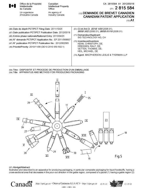 Document de brevet canadien 2815584. Page couverture 20130628. Image 1 de 2