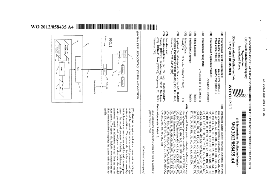 Canadian Patent Document 2815658. PCT 20121223. Image 1 of 15
