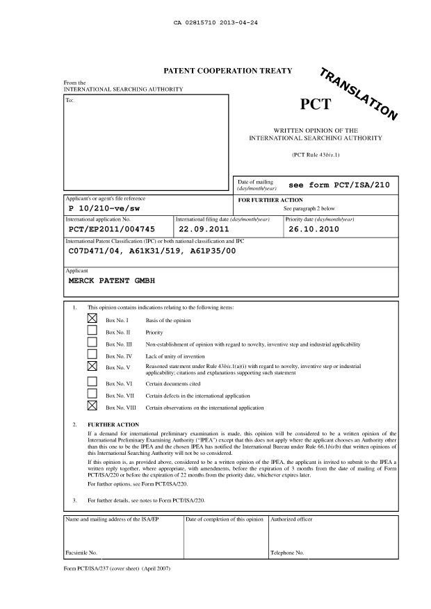 Canadian Patent Document 2815710. PCT 20121224. Image 2 of 10