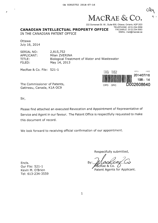Canadian Patent Document 2815752. Correspondence 20131216. Image 1 of 2